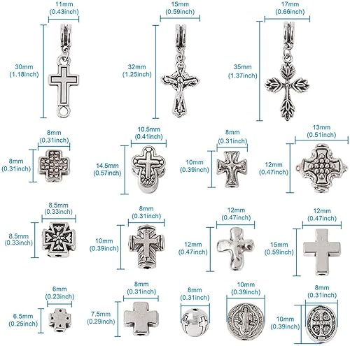 Miniatura 4 de Cheriswelry 100 cuentas de aleación de corazón cruzado de 25 estilos de estrella de flores planas, redondas, ovaladas, espaciadores, cuentas