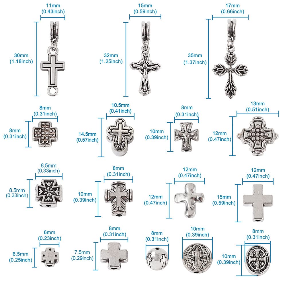 70 Perline Distanziali A Forma Di Croce Cheriswelz – Ciondoli Religiosi In Argento Tibetano Anticato, 14 Stili Diversi, Per Creazione Di Gioielli Fai Da Te, Foro 1-5 Mm