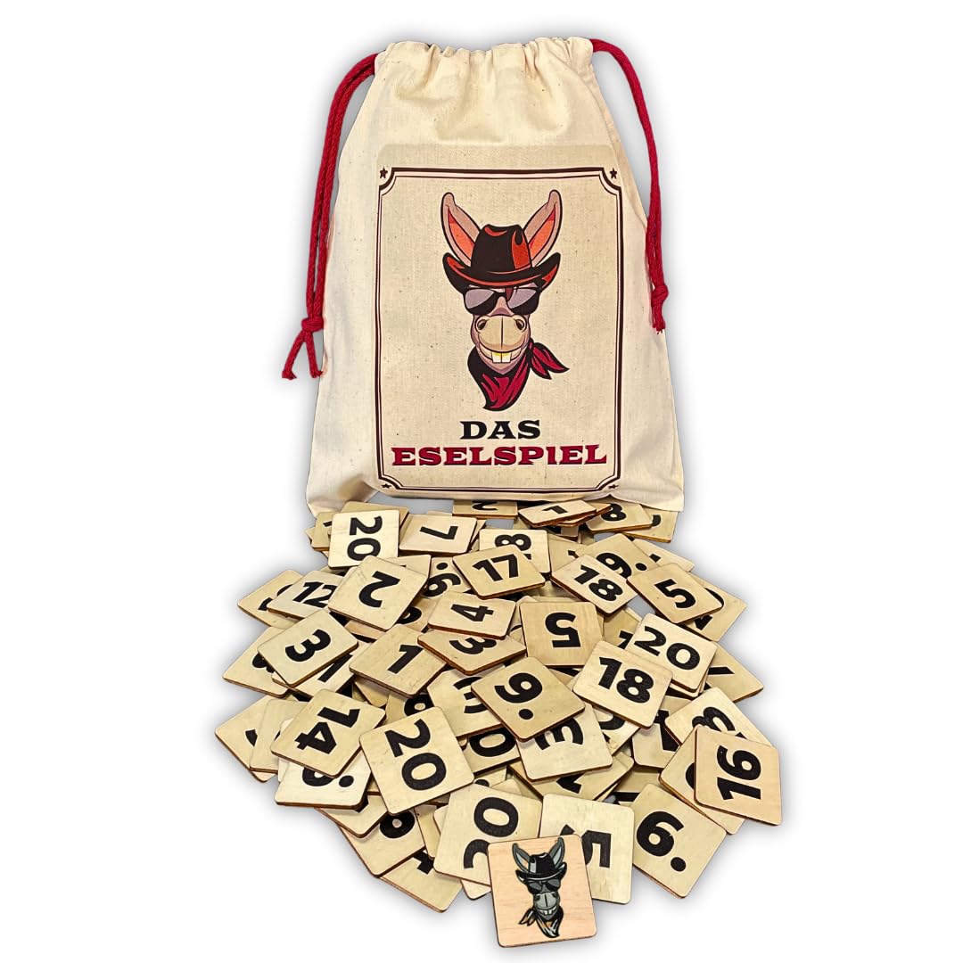 Mutou Das Eselspiel 2.0 ECKIG – 121 Teile aus Holz mit Stoffbeutel – Handgefertigtes Familienspiel