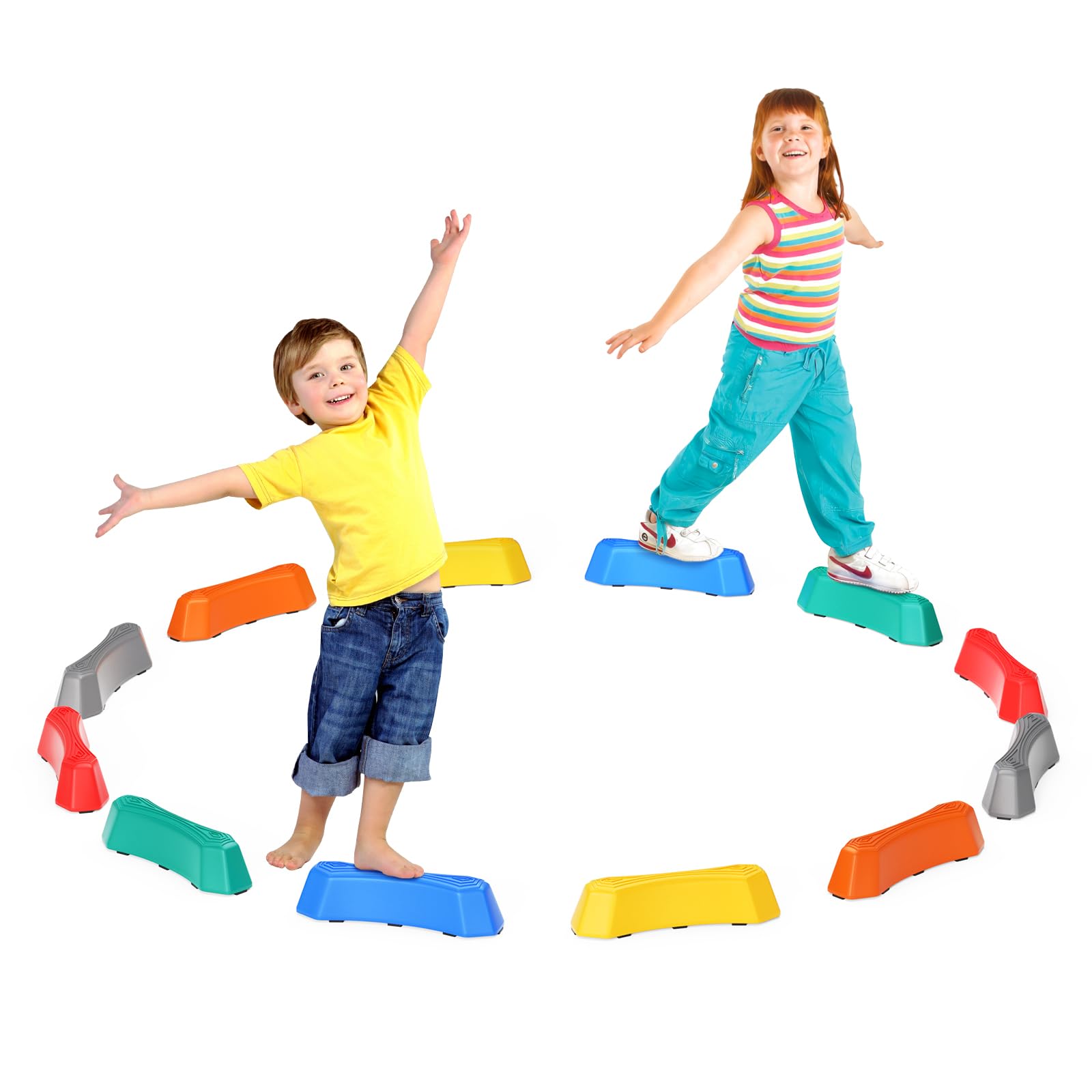 Trsaow Stepping Stones for Kid,12pcs Non-Slip Balance Beam for Kids, Kids Fitness Equipment Promotes Balance Coordination Skills Obstacle Courses Sensory Toys,Indoor & Outdoor Play