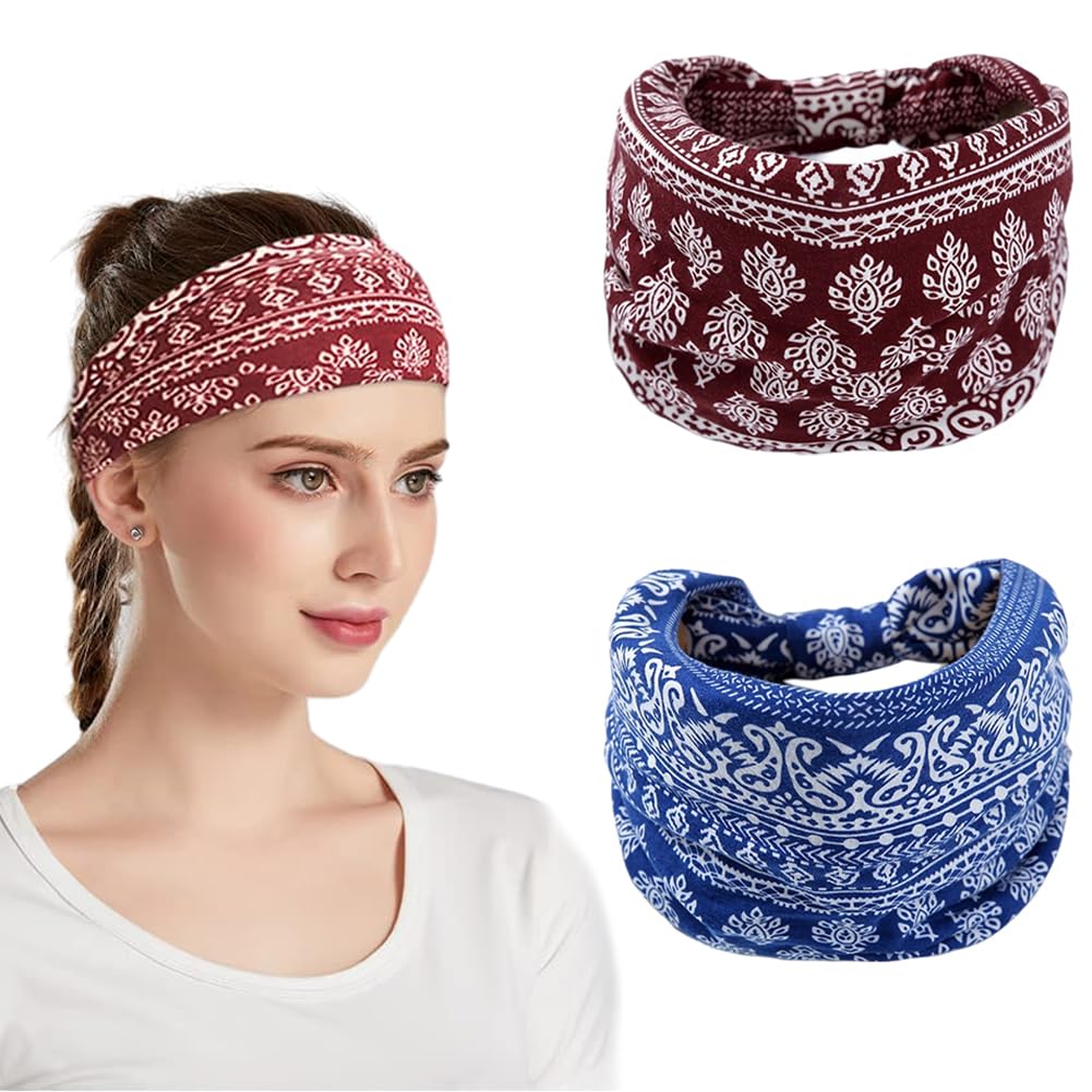 Headbands for Women, Non-Slip, Premium Stretchy Bohemian Head Bands Hair Accessories,Wear for Yoga, Fashion, Working Out, Travel or Running, 2 Pack Headbands for Women, Non-Slip, Premium Stretchy Bohemian Head Bands Hair Accessories,Wear for Yoga, Fashion, Working Out, Travel or Running, 2 Pack