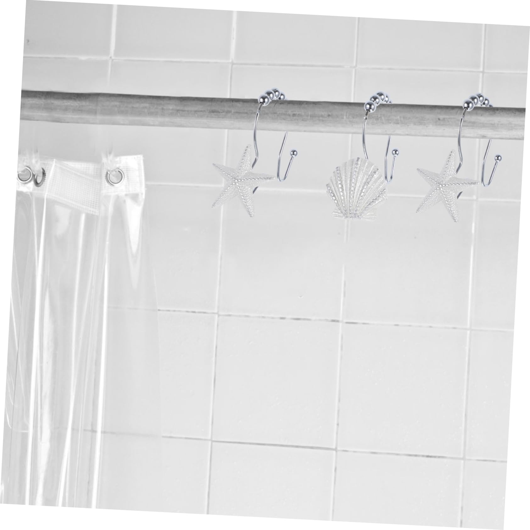 12pièces Crochets De Rideau De Douche Avec Motifs Hippocampes Coquillages Thème De Océan Lot Pour Salle De Bain
