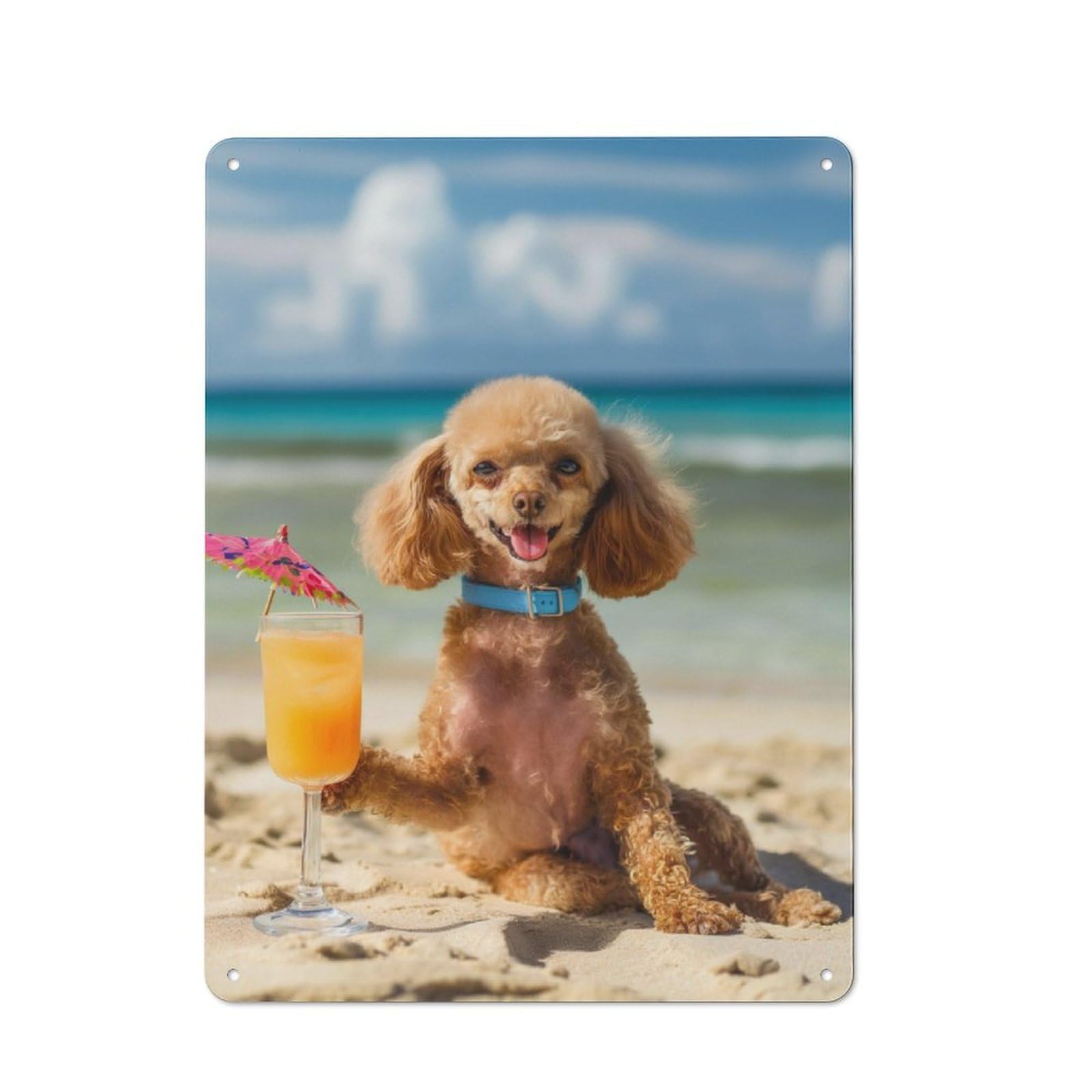 Junmoney Funny Poodle Cocktail Sun Retro Tin Sign 40X30cm For Bar Or Restaurant, For Collectors Of Retro Metal Wall Decor