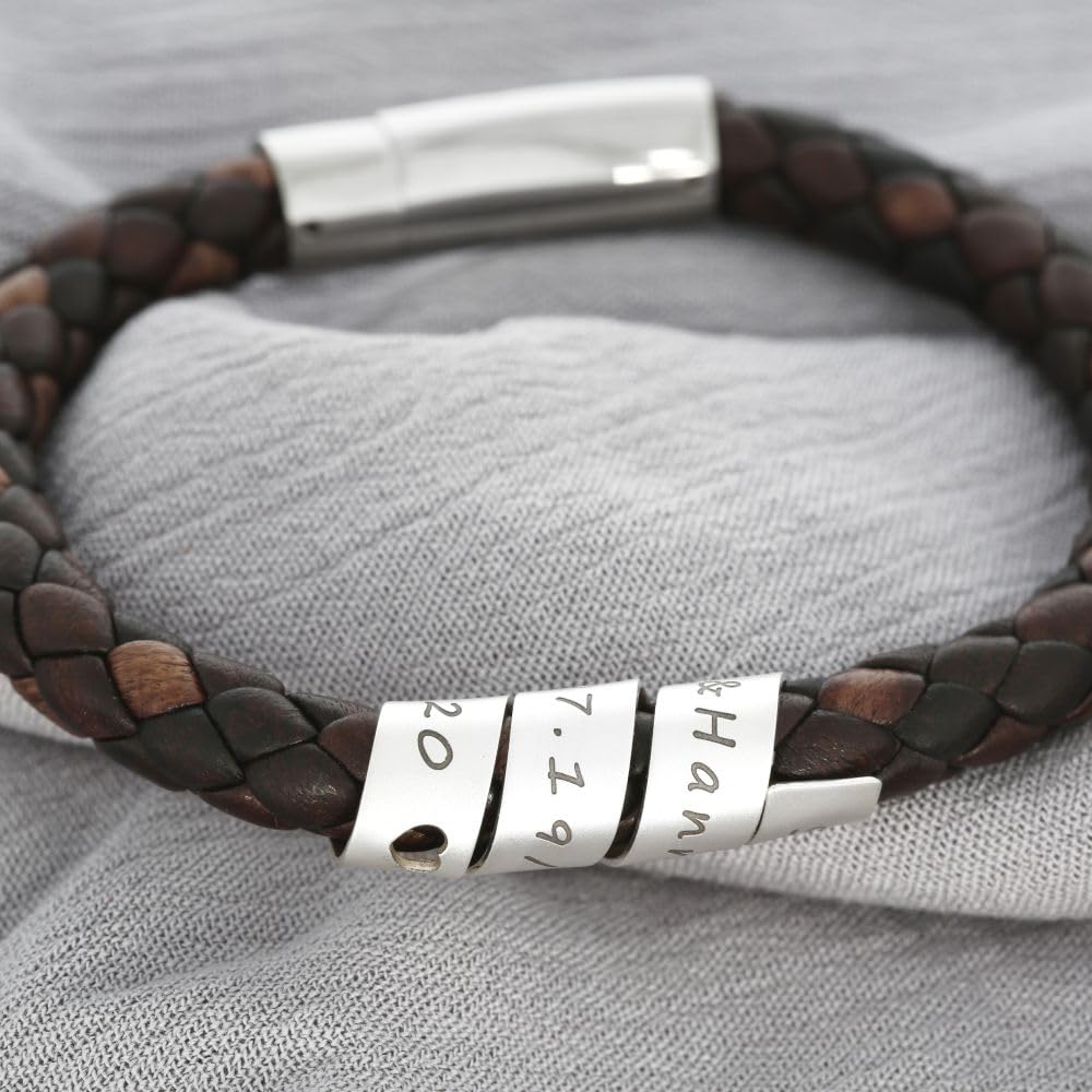 Herrenarmband mit Gravur schwarz Männer Armband 925 Silber Leder Herrenschmuck Lederarmband Mann Namen Schmuck Herren Männerarmband | HANDMADE IN GERMANY
