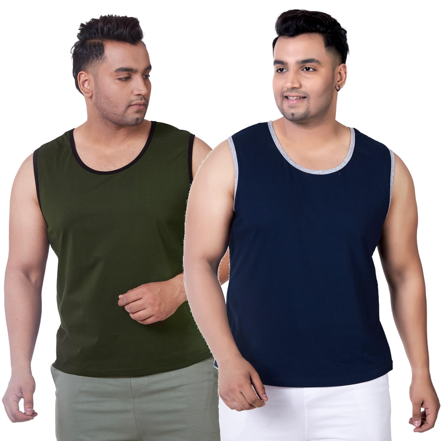 vaishvik Mens Plus Size Sando Tank Top Cotton Vest - Combo Pack of 2 - Olive Green Navy Blue-picture-28