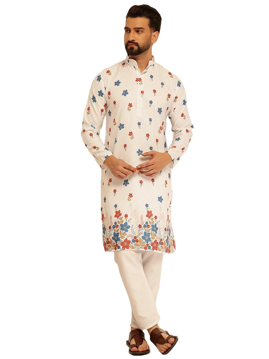 sojanya (Since 1958 Raksha Bandhan Special Men's Cotton Kurta Pyjama with Daman Print & Krochet Embroidery-picture-43