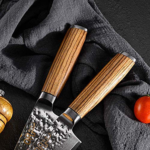 Yi Nakiri Knife 6.5inch Damascus cleaver knife vegetable knife chef knife Japanese Damascus steel kitchen knives with Ergonomic Zebra wood Handle and a beautiful gift box.