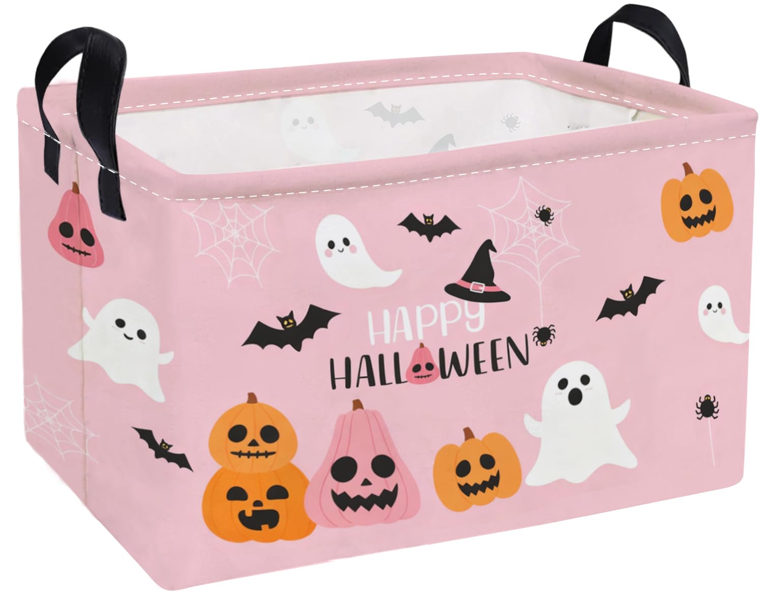 Essme Rectangular Halloween Basket,Kids Storage Bins Organizer with Handles for Room Decor, Gift Basket,Shelf Basket.(Cute Halloween)