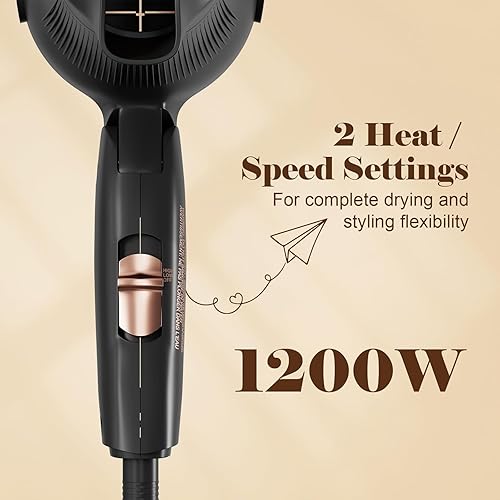 Miniatura 4 de Secador de pelo de viaje con difusor y concentrador, secador de pelo de doble voltaje (110 V-250 V) para viajes europeos, secador portátil compacto