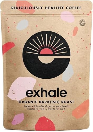 EXHALE Organic Wholebean Coffee - NEW LARGE 450G PACK - Mycotoxin Free & Suitable for Bulletproof Coffee. Single Origin and 100% Arabica Beans (Dark Roast, 450g)