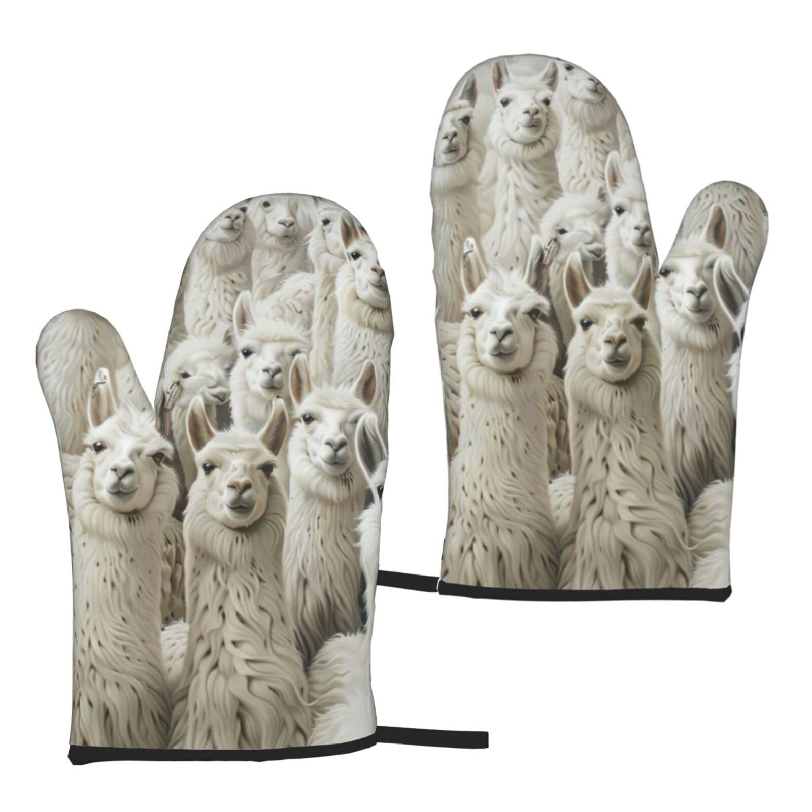 Cute Llama Print Heat Resistant Universal Fit Oven Microwave Gloves Home Cooking Baking Grilling