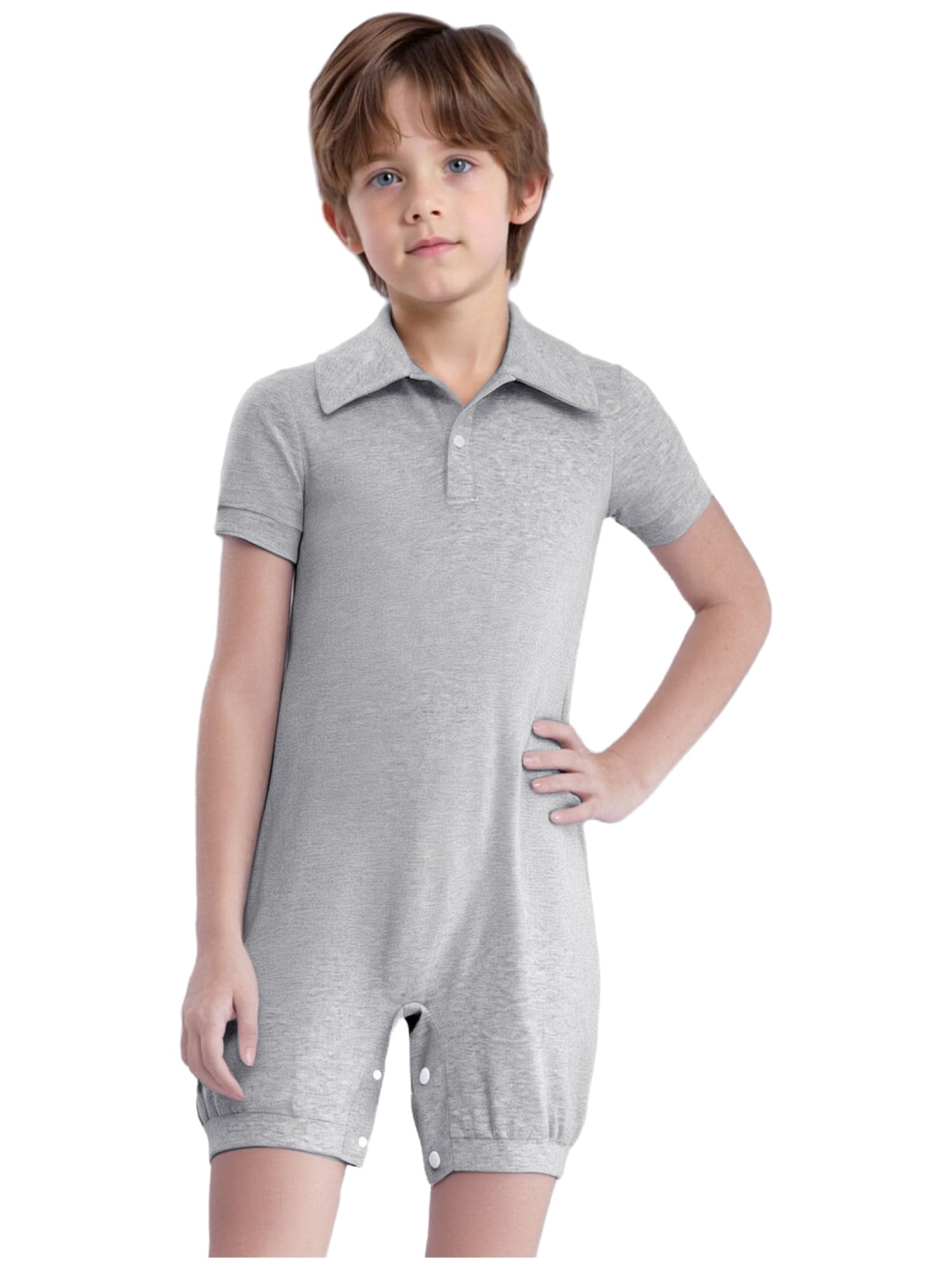 Linjinx Kinder Jungen Mädchen Besondere Bedürfnisse Adaptive Kleidung Umlegekragen Kurzarm Jumpsuit Bodysuit Strampler