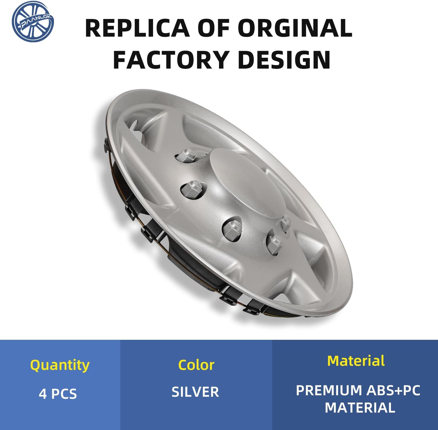 16 Inch Gloss Silver OEM Replica Wheel Covers Hubcaps for 1992-2025 Ford E150 E250 E350 E450, Fits 8-Lug SRW Factory Steel Wheels, F8UZ-1130-AA, 4-Pack