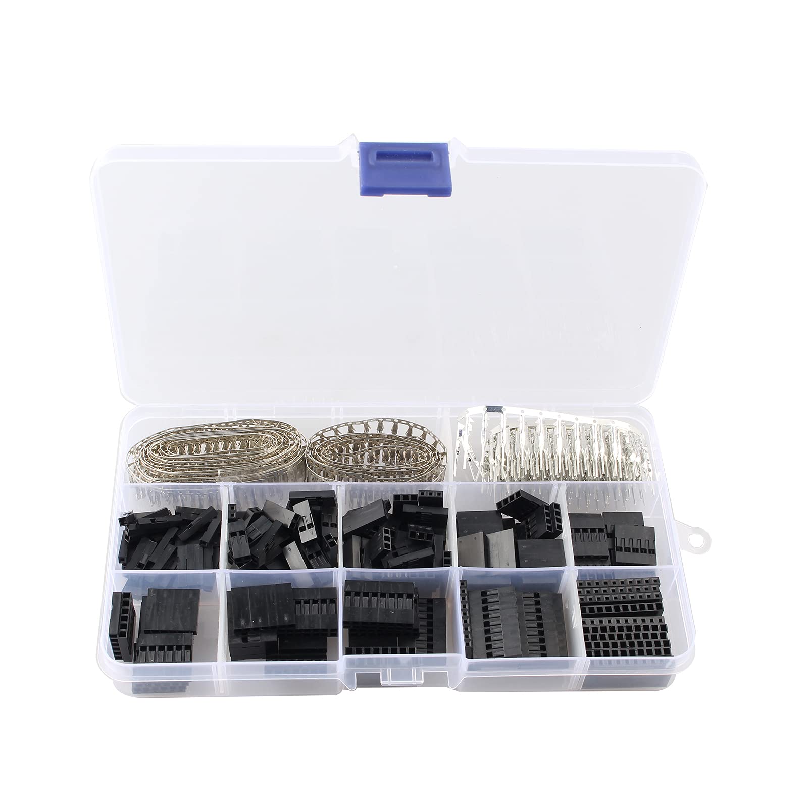 HALJIA650PCS 2.54mm Dupont Wire Jumper Pin Header Connectors Male Female Crimp Pins Kit, 2.54mm Pitch Pin Head Connector Male and Female Plug Housing Connector Adaptor Assortment Kit with Box