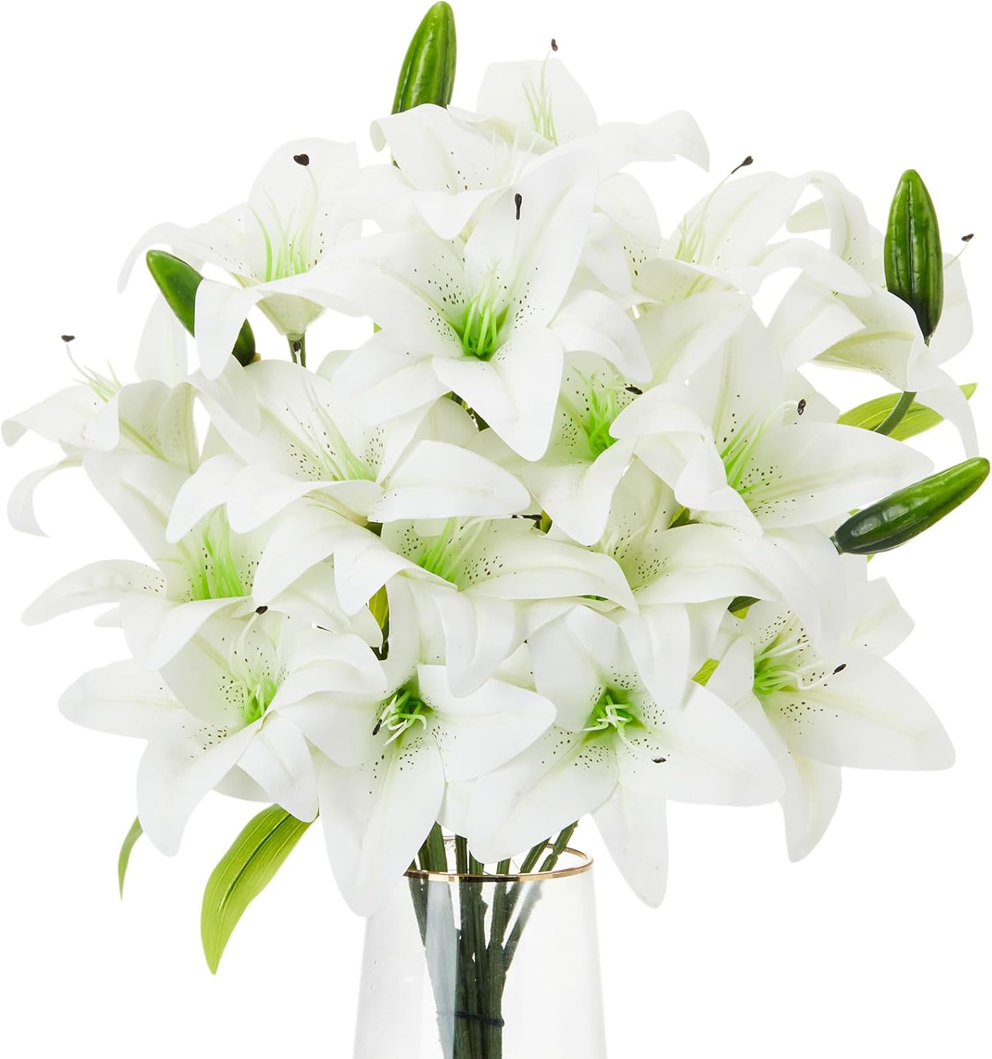 Thiccywoov 2 Pcs 24 Heads Artificial Tiger Lily Flowers with 18 Heads Full Bloom Lily & 6 Buds, 20.5 Inch Long Stem Faux Fake Flowers Bouquets for Wedding Party Decor(Pink)