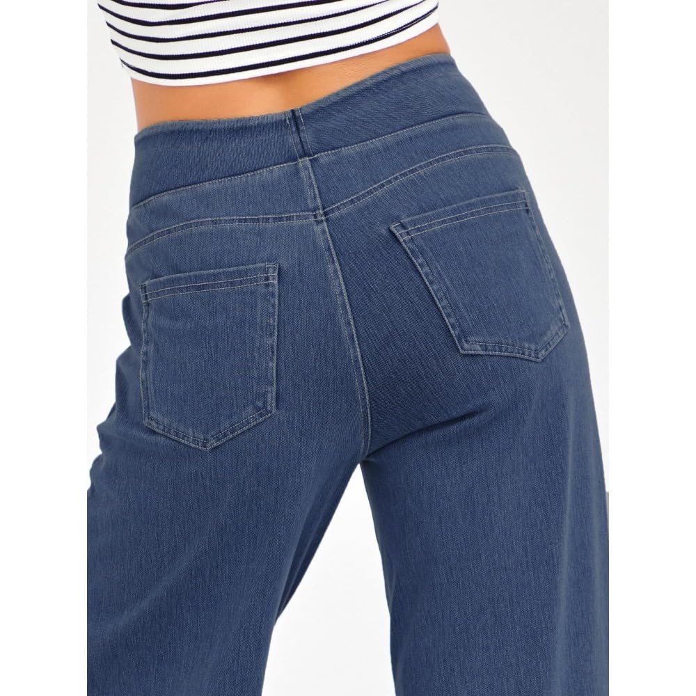 Jeans Mujer Stretch de Pierna Ancha y Recta Tiro Alto Estilo Baggy Pantalones Casual Efecto Moldeador con Bolsillos Ajuste Suelto mujeres/B/M