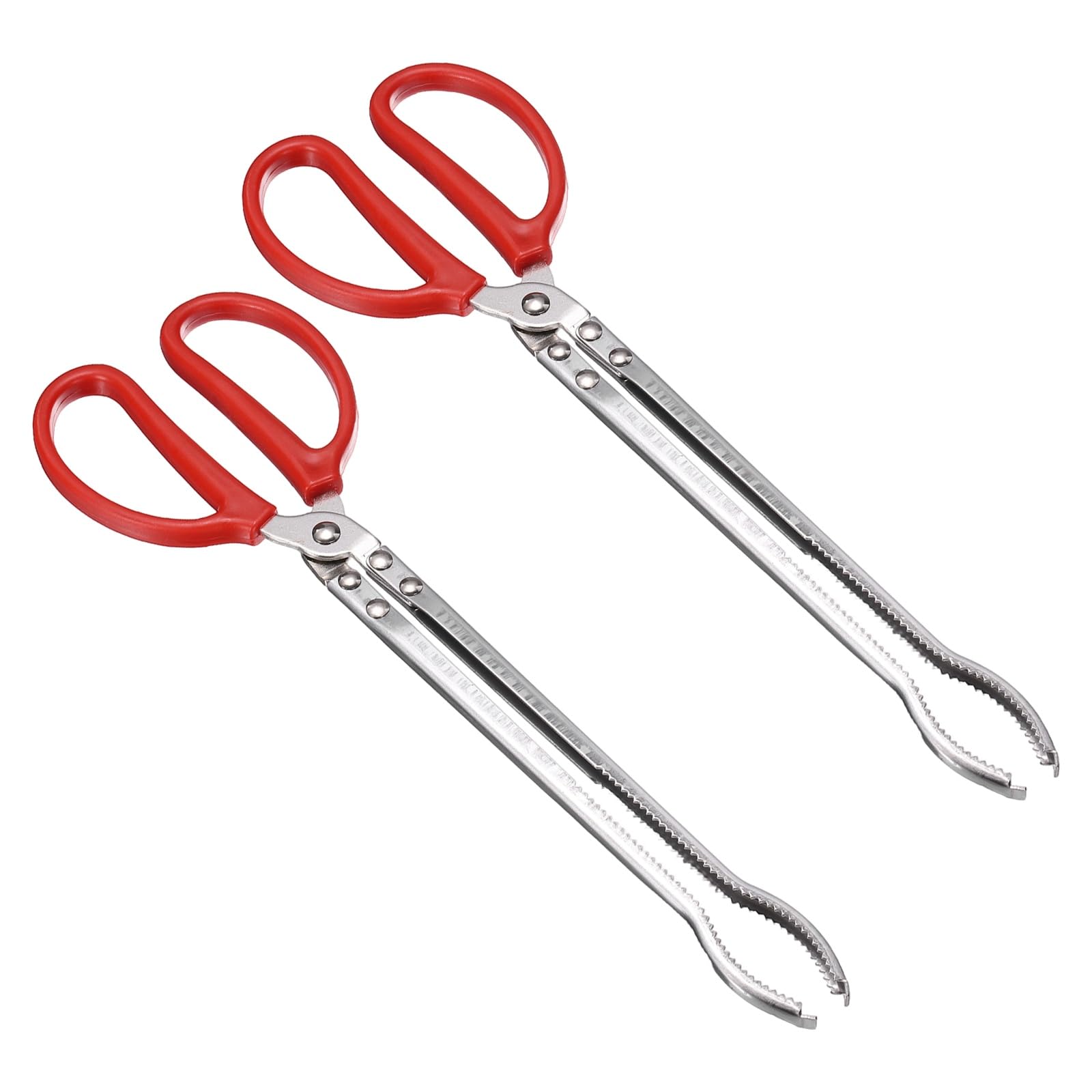 sourcing map 2 Pcs Crabbing Tongs, 15" Metal Serrated Extra Long Loach Tongs Beach Reptile Catching Clip Garbage Clip with Straight and Bent Head for Lobsters Loach Other Reptile, Red