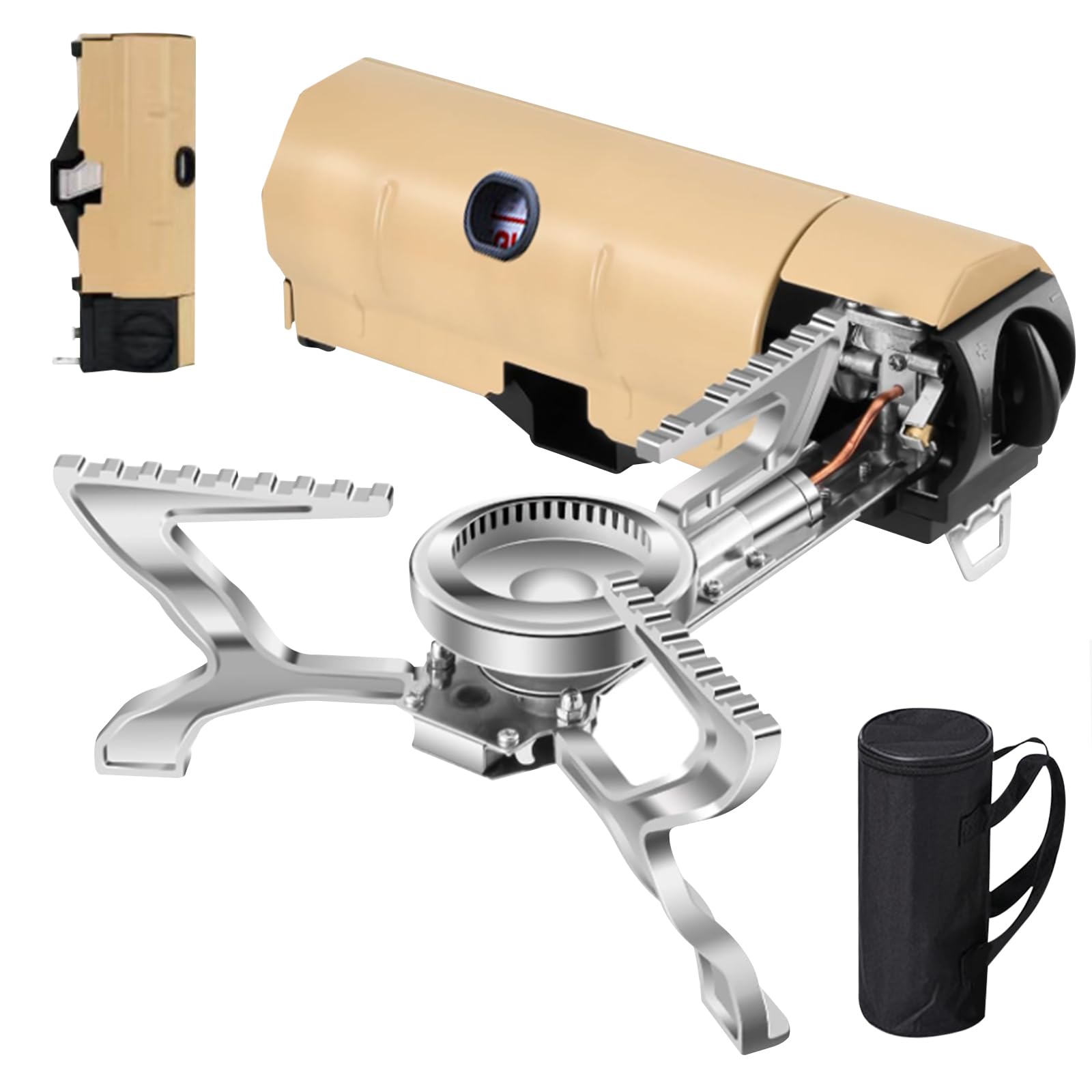 Camping Gas Stove, Portable Gas Camping Stove, Foldable Camping Stove with Carry Bag, 2.6 kW Wind Protection Gas Stove, Compact Camping Stove Gas for Camping, Hiking and Parties (Khaki)-image-0