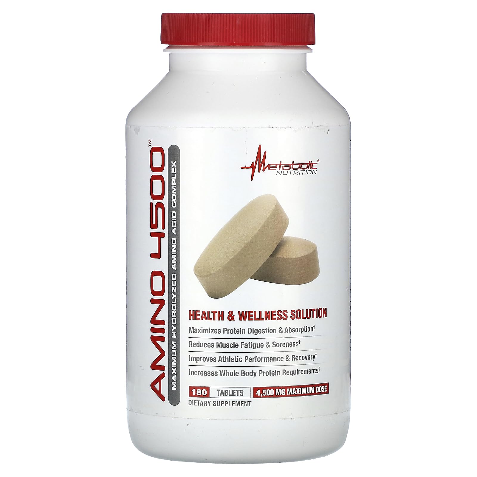 Metabolic Nutrition Amino 4500 Tablets Maximum Potency Hydrolyzed Amino Acid Complex 4500mg (180)