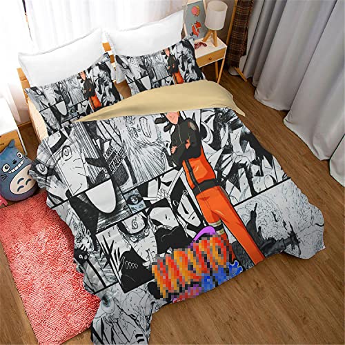 Amacigana Anime Ninja 3-Piece Duvet Cover Set Bedding Set Ultra Soft Reversible Breathable 3D Printed Microfiber Comforter Protector Cute Cartoon Bed Cover Set Pillowcases (01,Queen 90X90Inch) #TOP1
