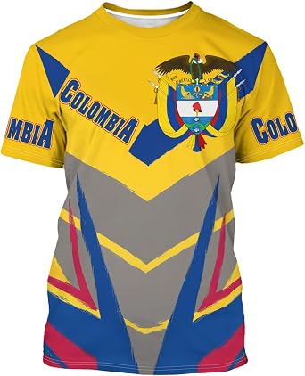 BJU Colombia Flag T-Shirt Flag Badge Graphic Tee 3D Printed Crewneck Short Sleeve Casual Top Unisex