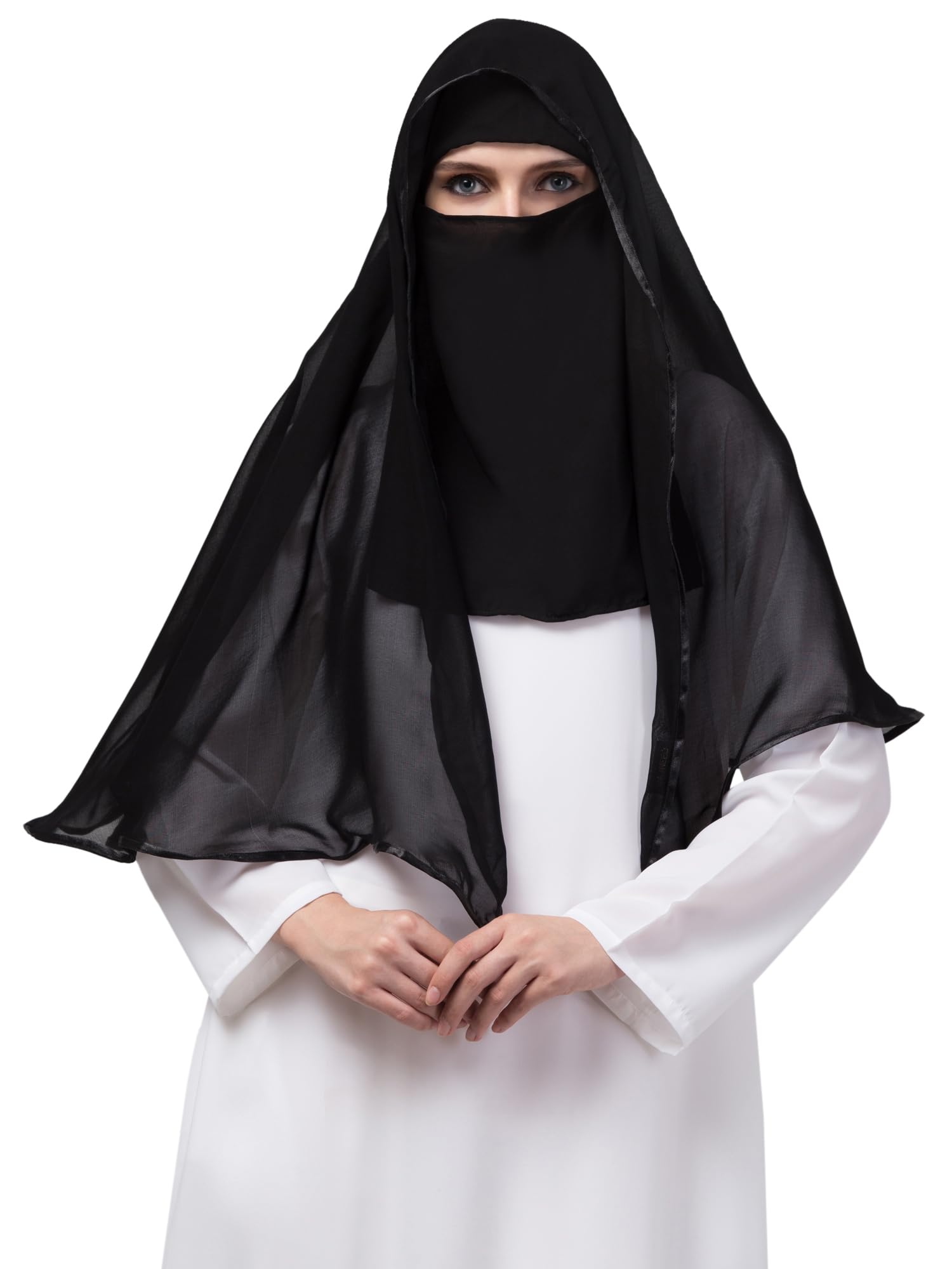 Butterfly hijab cum nose piece with Satin tape (BLACK)-image-24