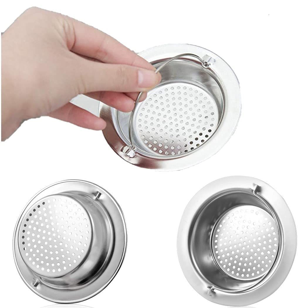 SYGA Stainless Steel Sink Strainer Basket with Handle 11cm/4.33inch Large Wide Rim Anti Clogging Mesh Drain Filter Vegetable Hair Catcher Drain Cover for Most Bathroom Kitchen Home Sinks Drain-Silver — Amazon image 5