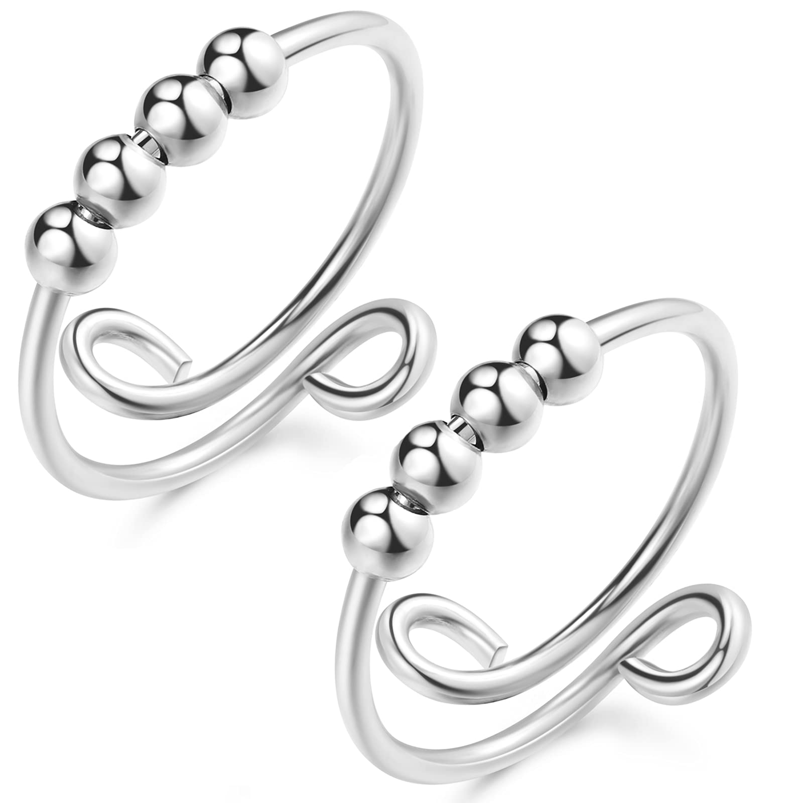 2 Stück Angstringe mit Perlen Fidget Ringe für Angst für Frauen Fidget Spinner Ringe Sorgen Angst Perlen Ringe für Männer 4 Perlen Ringe
