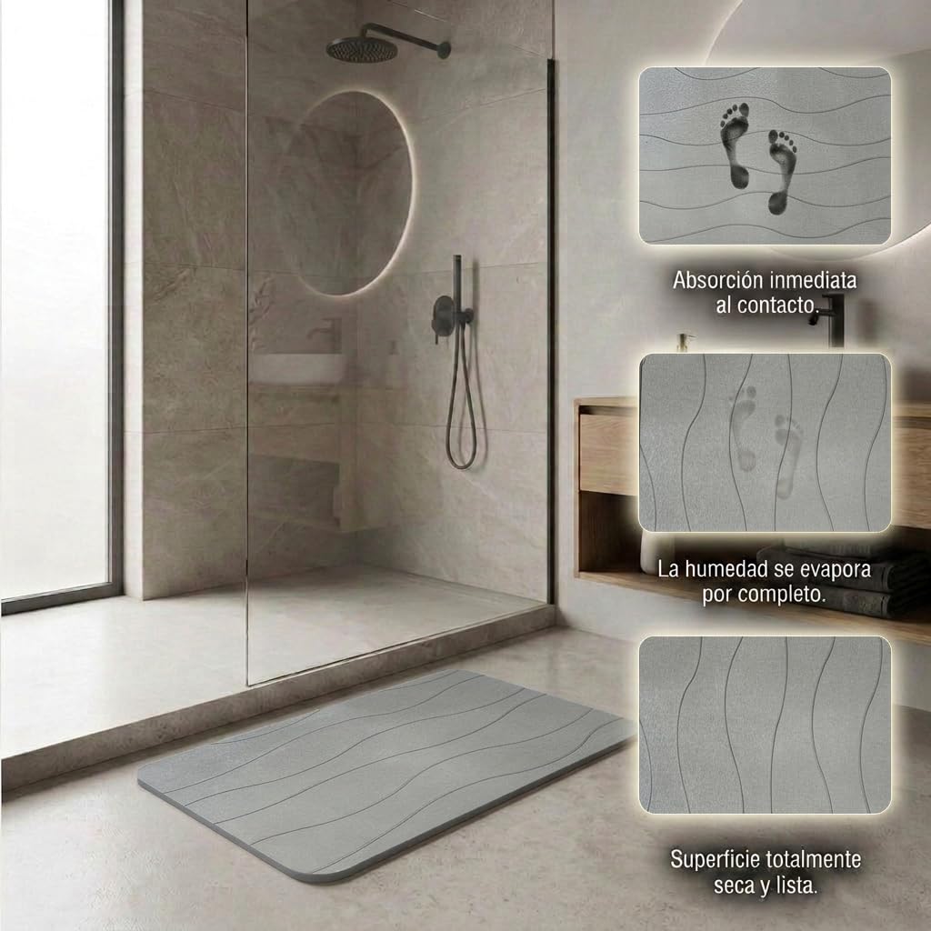 edihome, Alfombra Diatomita Baño, 40x60 cm, Alfombra de Piedra, Secado Rápido, Antideslizante, con Lija, Alfombrilla Rígida Absorbente, Antimoho, para Ducha y Baño (Gris Claro) - 5