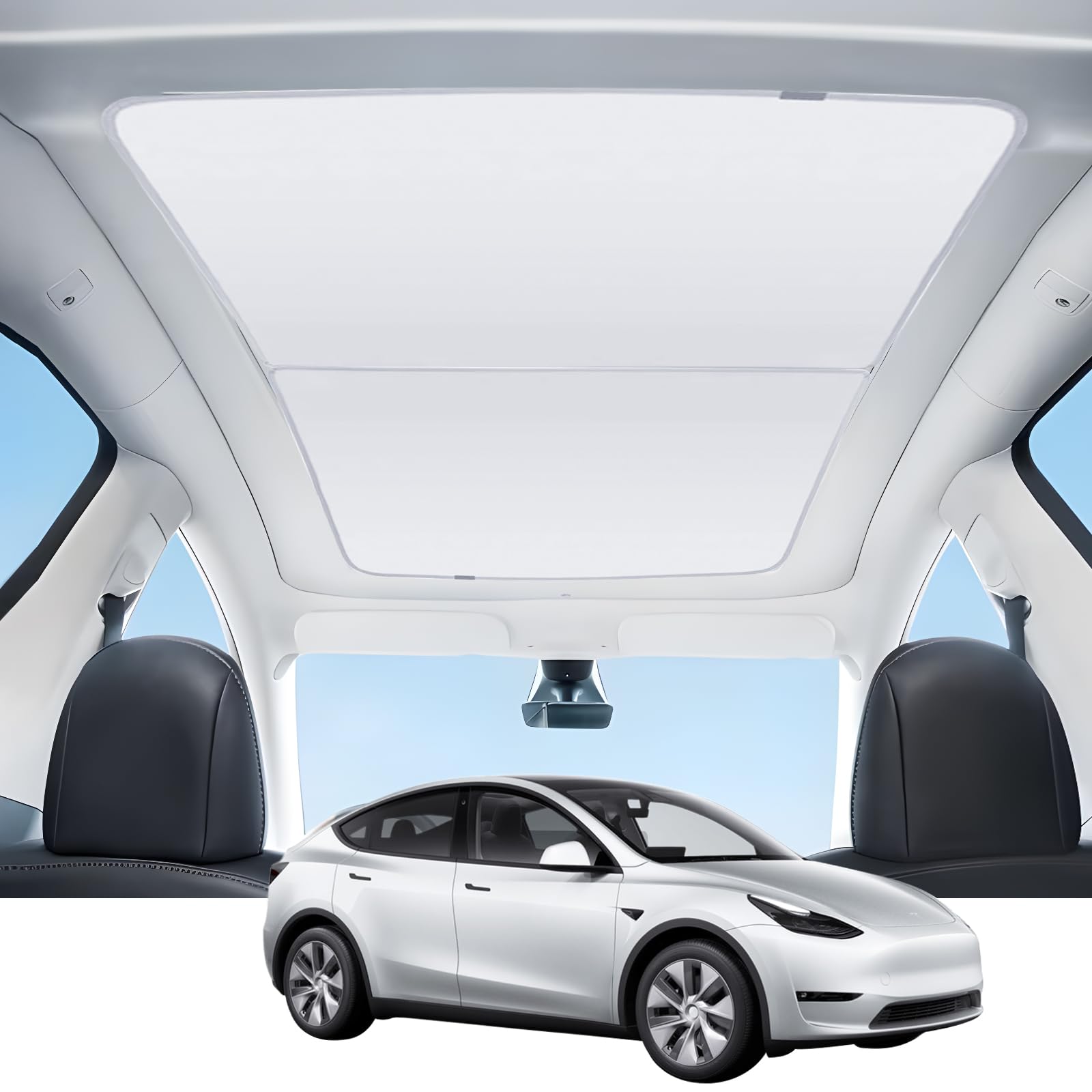2PCS Nano Ice Crystal Sunshade Roof for Tesla Model Y 2020-2024 Accessories, [Sag-Free No-Gap Full Blackout] Gray Heat Insulation Foldable Window Sunroof Shading Dual-Layer Fabric with Storage Bag