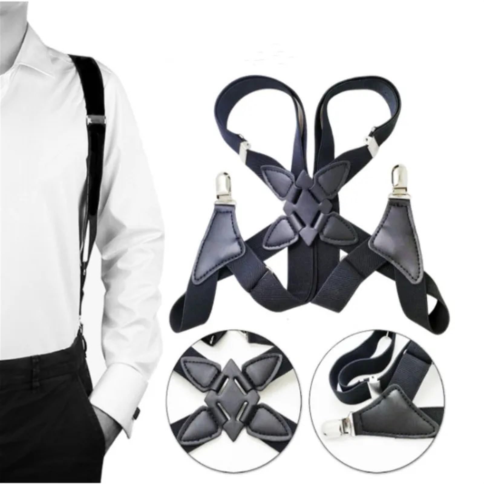 Bretelles pour Hommes Bretelles vintage tendance for femmes et hommes adultes, largeur de 2,5 cm, dos croisé, 2 clips latéraux, bretelles élastiques réglables for pantalon