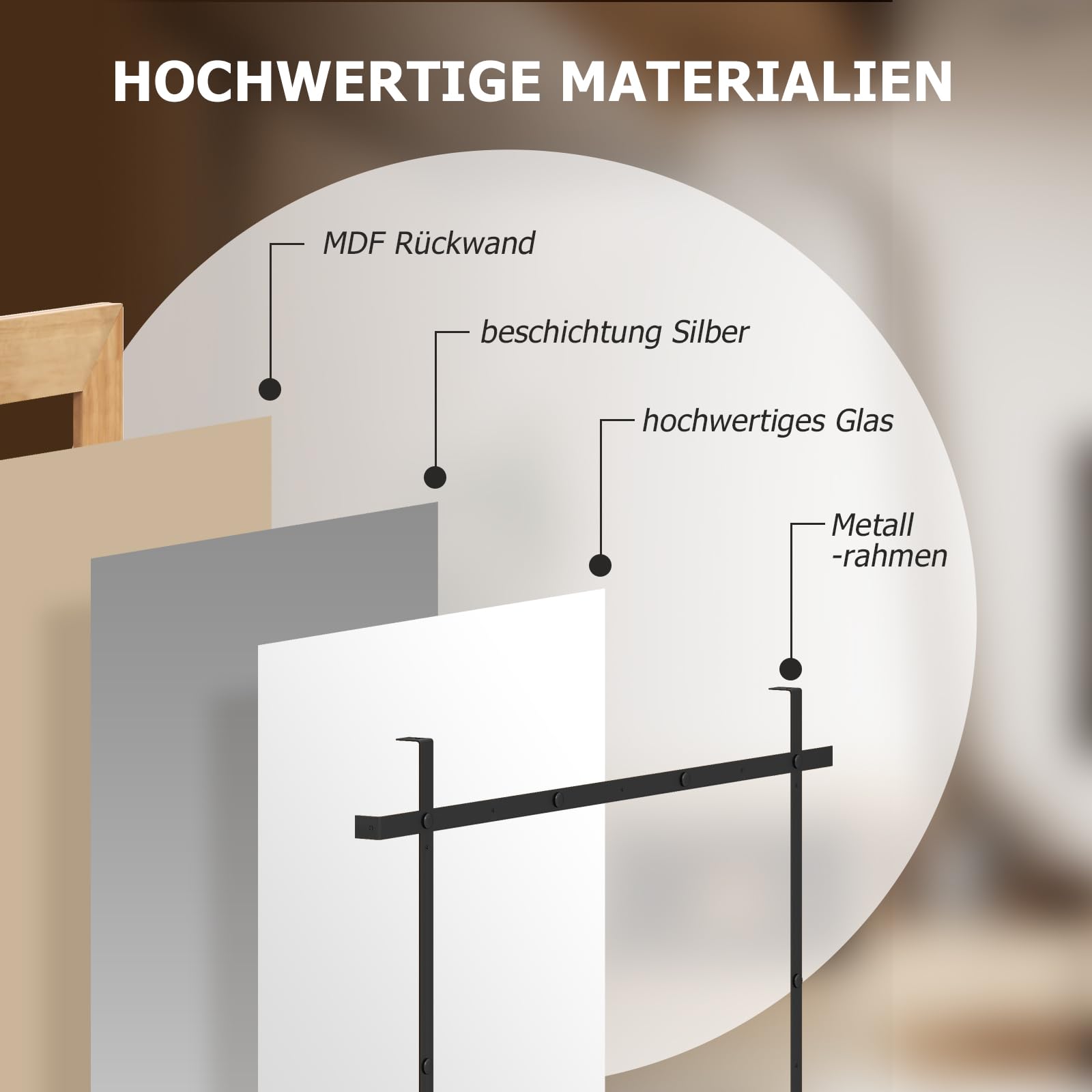 AAZZKANG Rustieke houten spiegel, rechthoek, decoratieve wandspiegel met frame, voor slaapkamer, woonkamer, badkamer, bruin, 40 x 30 cm