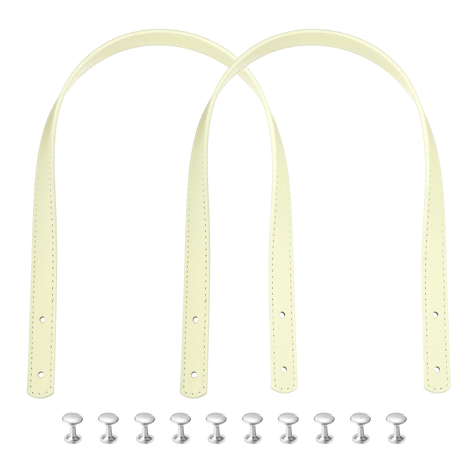 sourcing map 2pcs 24 Inch (60cm) PU Leather Purse Handle, Sew On Shoulder Purse Straps Handbag Belt Band Bag Handle Bag Strap Replacement for Wallet Tote Making, Beige
