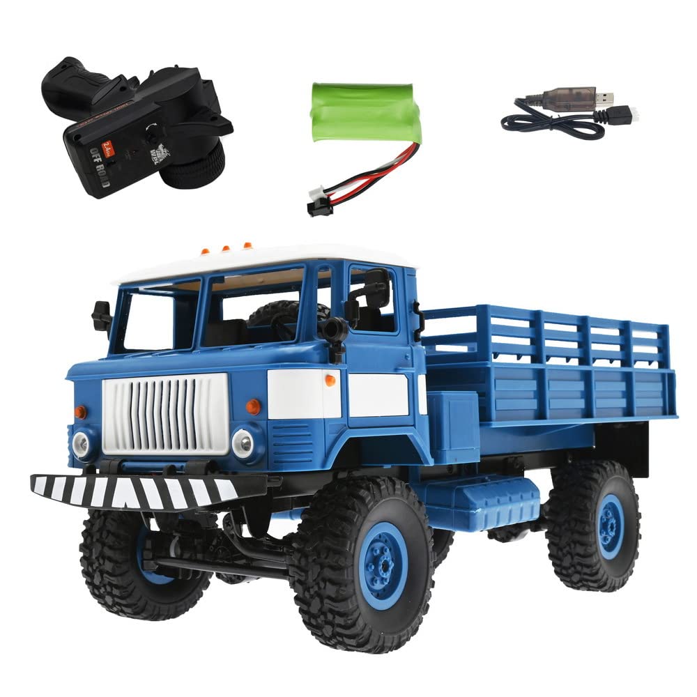 RTR RC Militär Truck 4WD 1:16 WPL 4WD B-24 RTR 2.4Ghz Crawler LKW Ferngesteuerter LKW Ferngesteuertes Auto Geschenk für Erwachsene Kinder Hobby (blau)