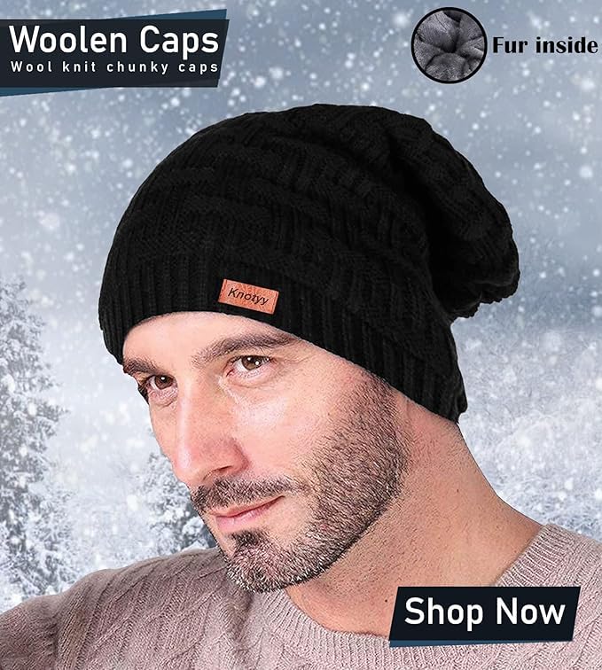 SAMEILI Beanie Cap for Unisex Skull Slouchy Winter Woolen cap 3