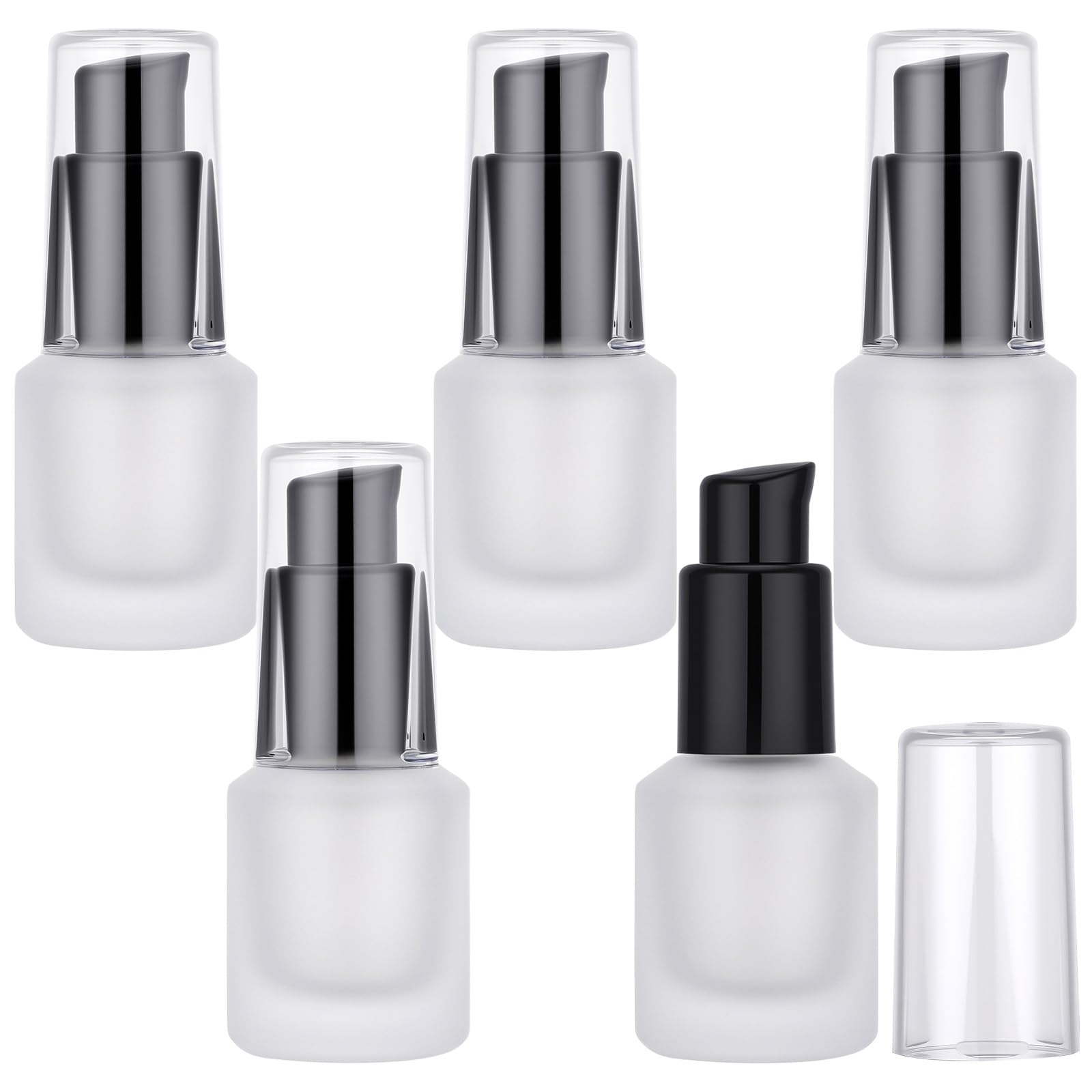 Segbeauty 0.5oz Empty Frosted Glass Oil Bottle, 5pcs 3pcs Matte Translucent Lotion Pump Bottle, 15ml Mini Travel Size Container for Creams Hair Oils, Refillable Glass Travel Bottles for Toiletries