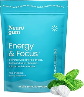 NeuroGum | Nootropic Energy Caffeine Gum | 40mg Caffeine + 60mg L-theanine + B Vitamins for Energy and Focus | Sugar Free + Vegan + Keto | Caffeine Supplement for Adults Mint Flavor 180 Gums Bulk Bag
