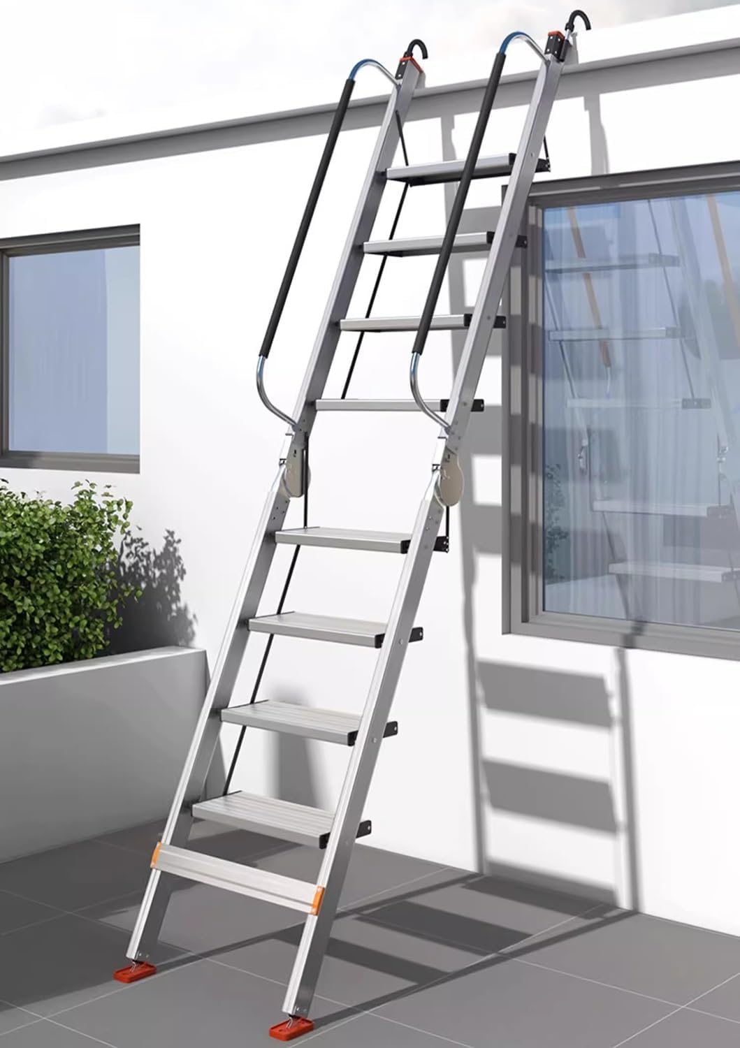 Scala pieghevole per soppalco con corrimano, scala di emergenza per pozzo finestra e cantina, design compatto e robusto