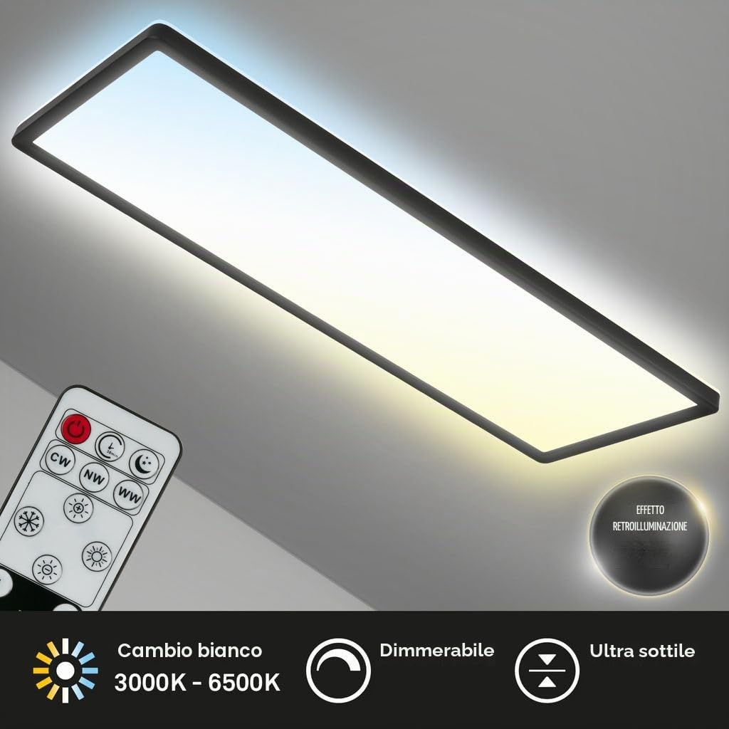 Briloner - Plafoniera LED CCT, plafoniera LED retroilluminata, ultrapiatta, dimmerabile, telecomando, bianco caldo, bianco neutro, bianco freddo, 580 x 200 x 30 mm (L x P x A)