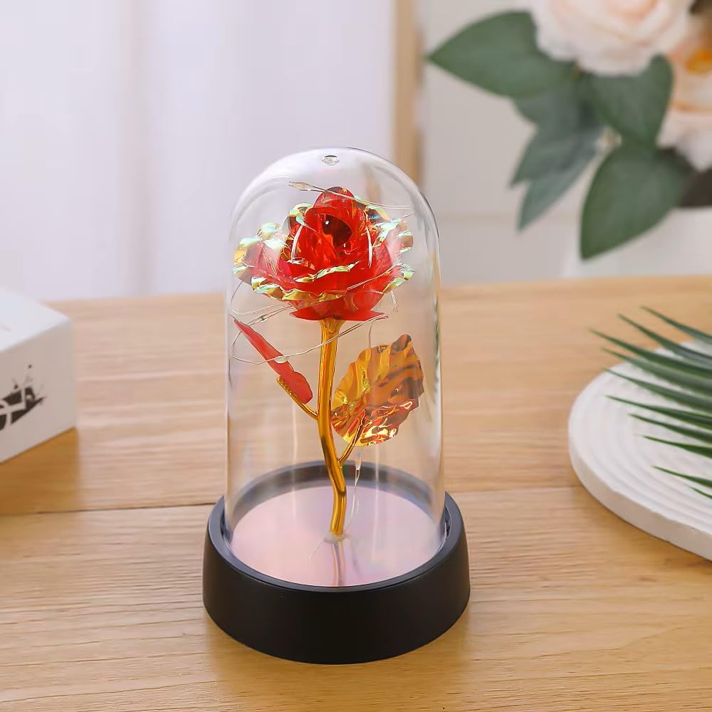 HUMAIZAR Glass Dome Artificial Rose, Romantic Valentine's Day, Wedding Decoration, LED Rose for Home Décor, Creative Floral Arrangement for Loved Ones - White 4