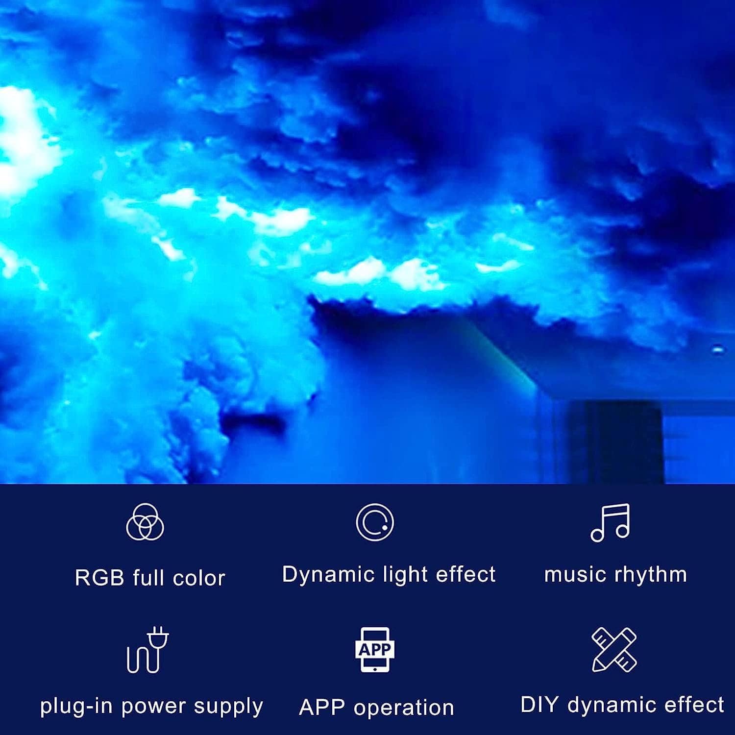 Luz nocturna de nube 3D gigante, luces de nubes LED para techo esponjoso, lámpara de nube de trueno RGB, luces nocturnas, atmósfera de Halloween, lámpara de nube de trueno creativa DIY para sala (5m )
