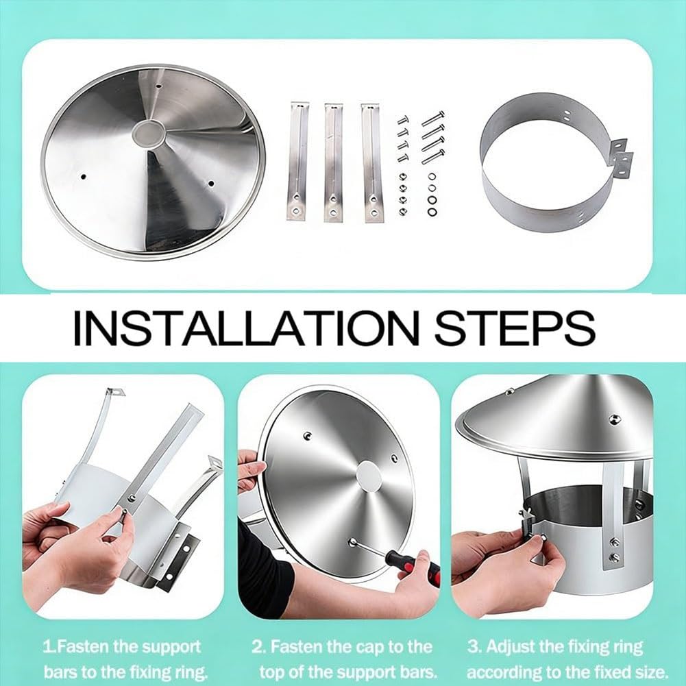 Tapa de chimenea, cubierta redonda para tubos de estufa, acero inoxidable 304, ventilación para tejado, para exterior, resistente a la intemperie, fácil instalación(5.1in/130mm)