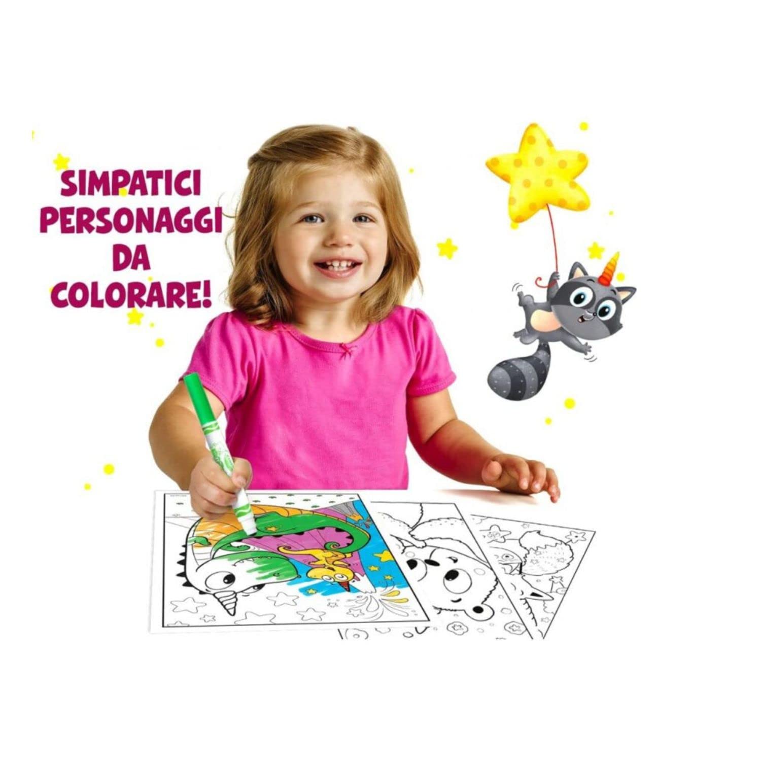 Crayola Mini Kids - Album z 18 kolorowankami w rozmiarze Maxi i 4 zmywalnymi markerami, kreatywna aktywność dla dzieci od 24 miesięcy, 25-1045G