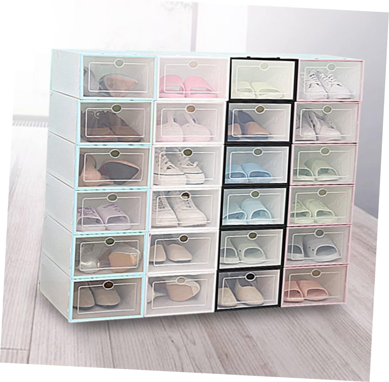 6pcs Transparent Stackable Shoe Storage Boxes Thickened Plastic Footwear Organizer for Men for Closet and Home Organization
