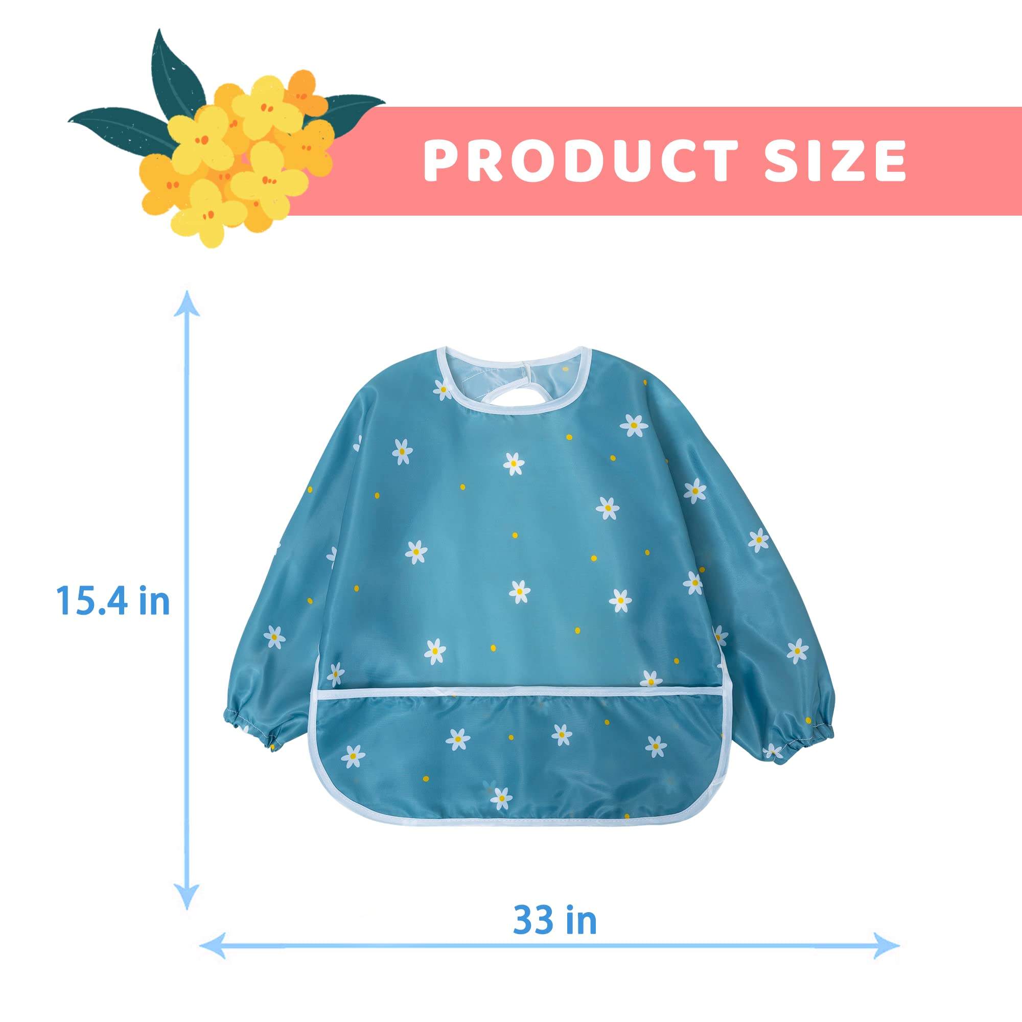 Little Dimsum Babero Impermeable con Mangas Largas para Bebé, Resistente al Agua, Lavable, para Niños, Alimentación, Arte, Delantal