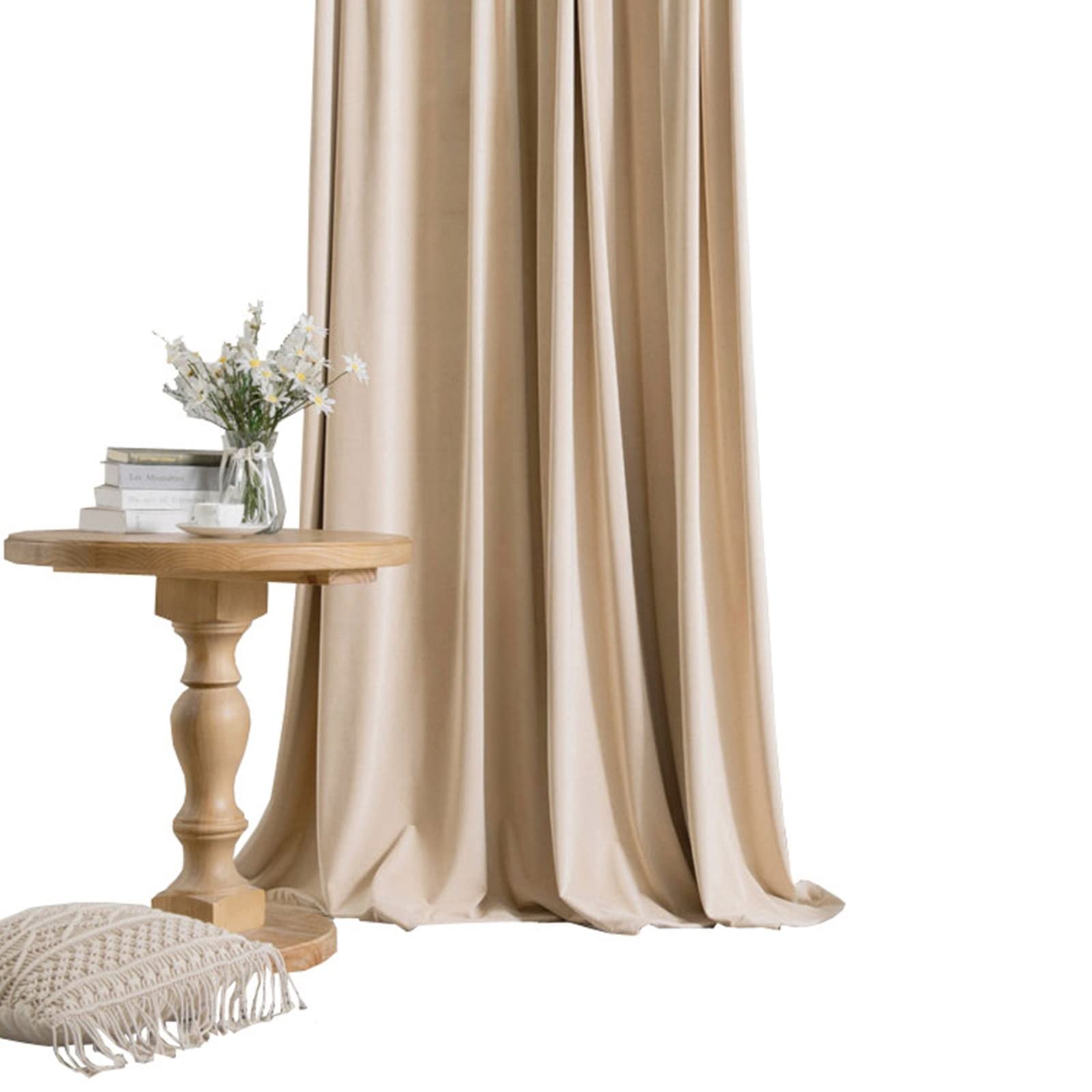 Rideau Fenetre Occultant Polyester, Rideau de Fenetre Interieur Brun Couleur Unie Crochet Rideaux Salon Lot de 2 132X244CM