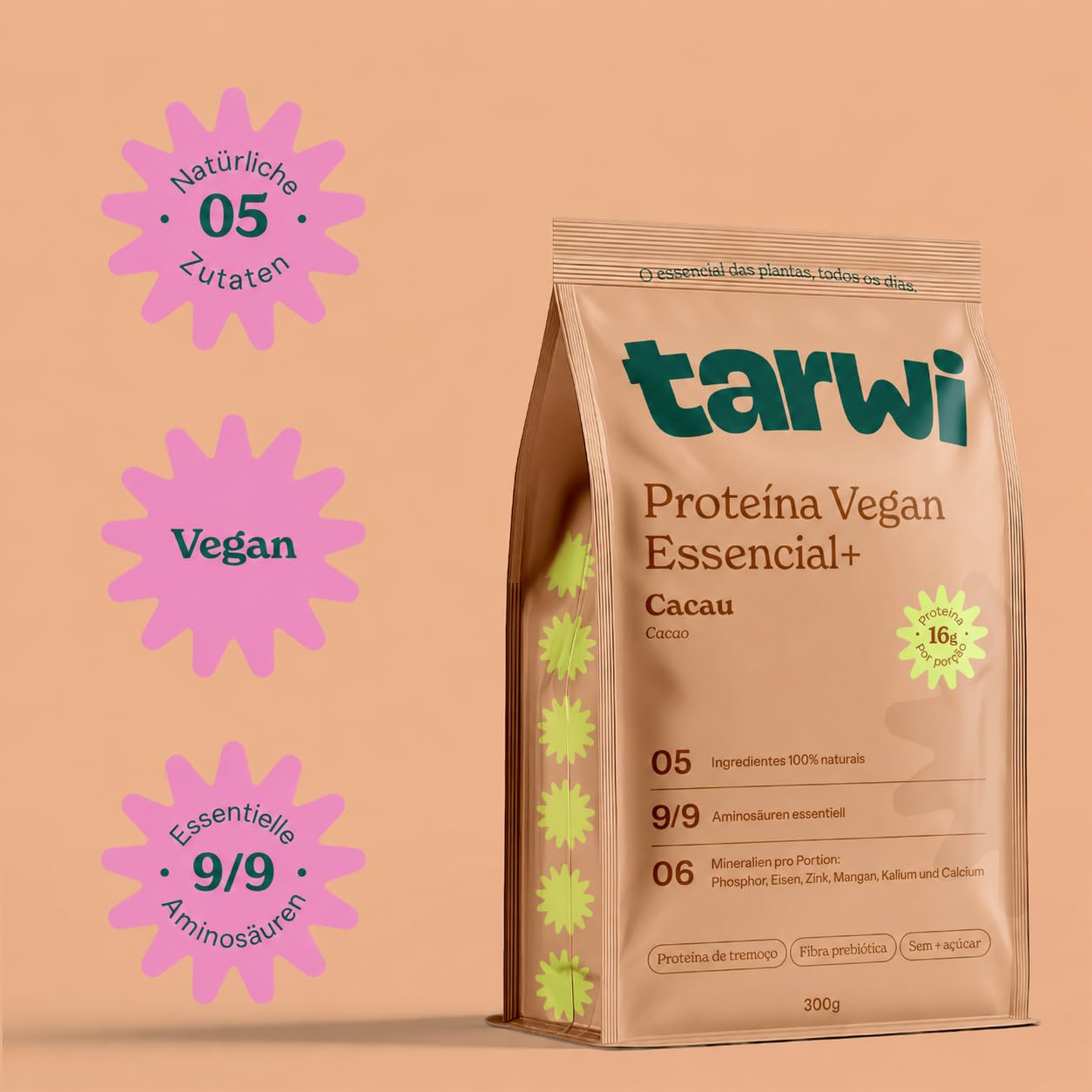 Tarwi Veganes Proteinpulver 20 x 30g | Laktosefreies pflanzliches Protein, ballaststoffreich | bis zu 69g Protein | Geschmacksrichtungen: Natur, Vanille und Kakao (Kakao)