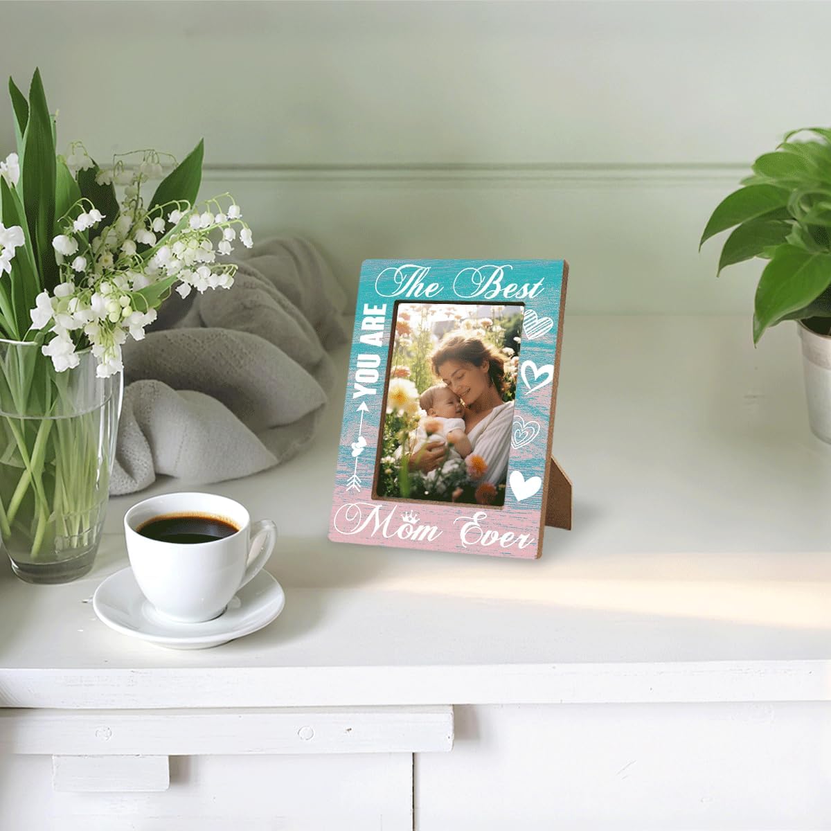 Mom Photo Frame You Are The Best Mom Ever Wooden Photo Frame Heartwarming Gift For Mother’s Day Birthday From Daughter Son Beautiful Table Decor Thanksgiving & Christmas Gift 8x6 Inches - Image 4