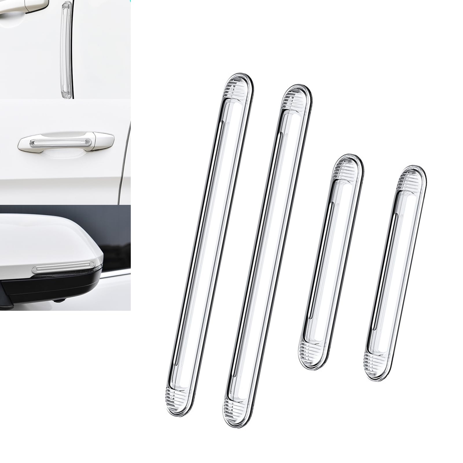 QODOLSI 4 PCS Car Door Anti-Scratch Stickers, 2 Long 2 Short Multifunctional Door Handle Anti-Collision Airbag Strip, Bumper Refrigerator Door Chair Wall Protector, Universal for Cars (Transparent)