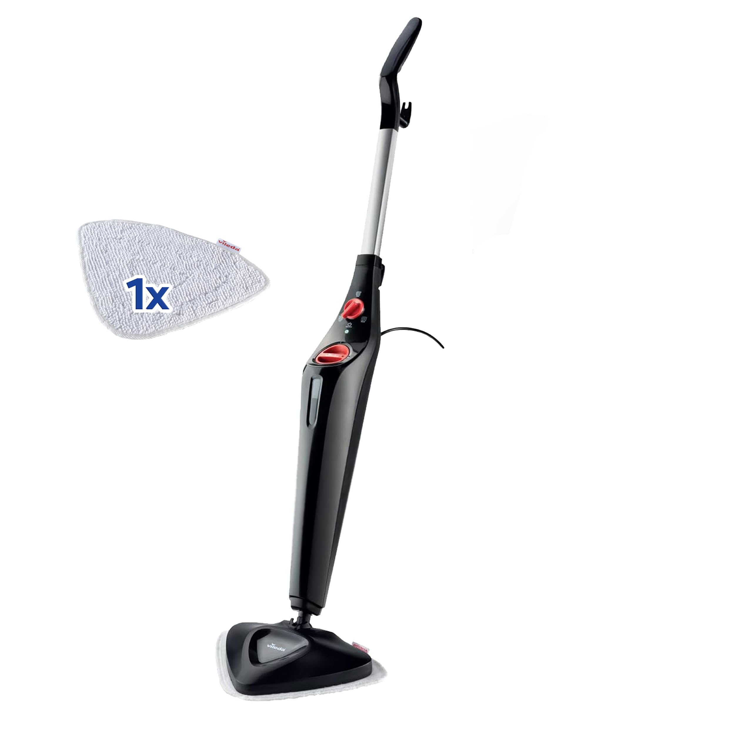 Vileda Steam PLUS | scopa a vapore | pulizia e igiene con il vapore | elimina fino al 99.9% dei batteri e virus | ideale per tappeti, moquette per tutti i tipi di pavimento | senza uso di detergenti